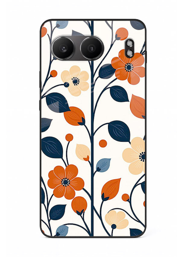 Blue Orange Floral vibrant floral pattern OnePlus Nord 4 glass back cover