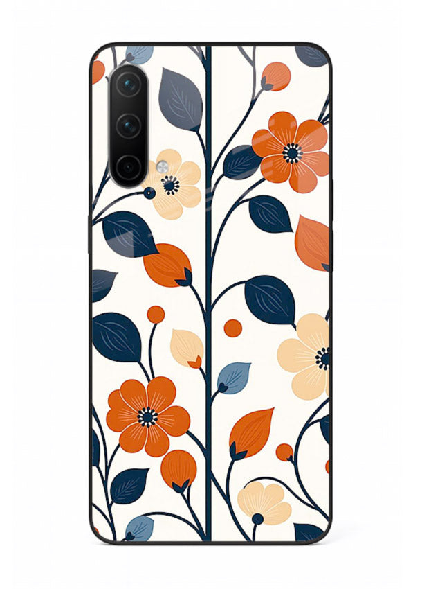 Blue Orange Floral vibrant floral pattern OnePlus Nord CE 5G glass back cover