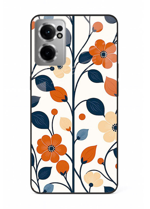 Blue Orange Floral vibrant floral pattern OnePlus Nord CE2 5G glass back cover