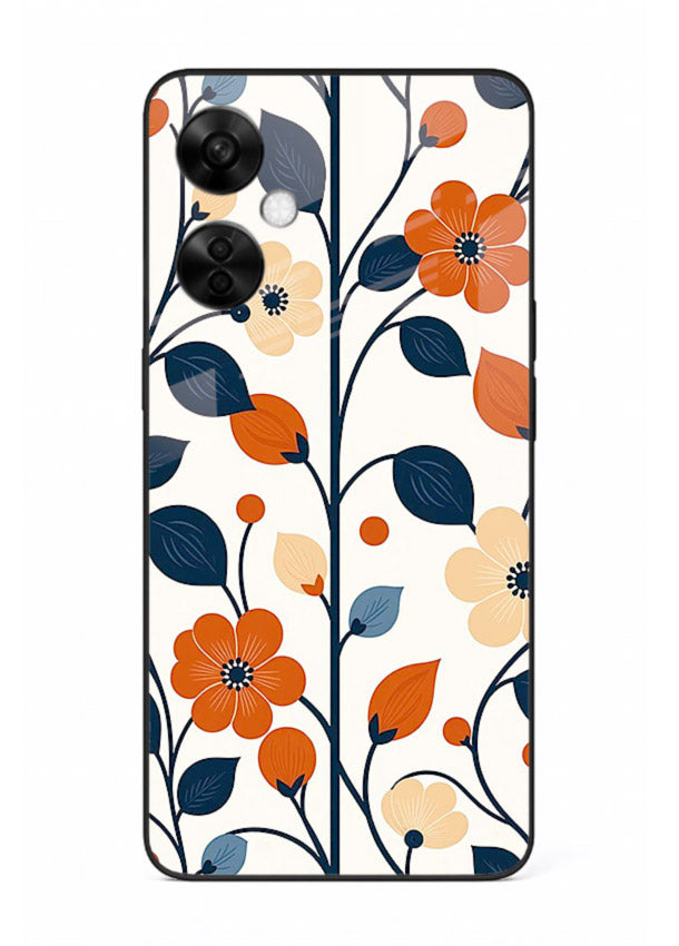 Blue Orange Floral vibrant floral pattern OnePlus Nord CE3 Lite glass back cover