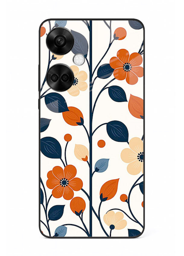 Blue Orange Floral vibrant floral pattern OnePlus Nord CE3 glass back cover
