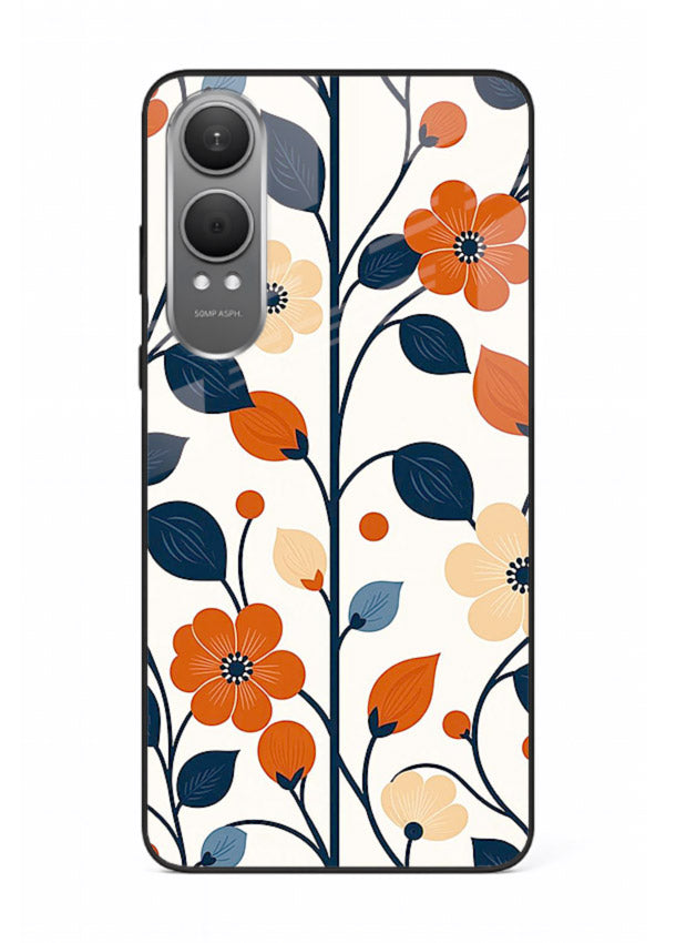 Blue Orange Floral vibrant floral pattern OnePlus Nord CE4 Lite glass back cover