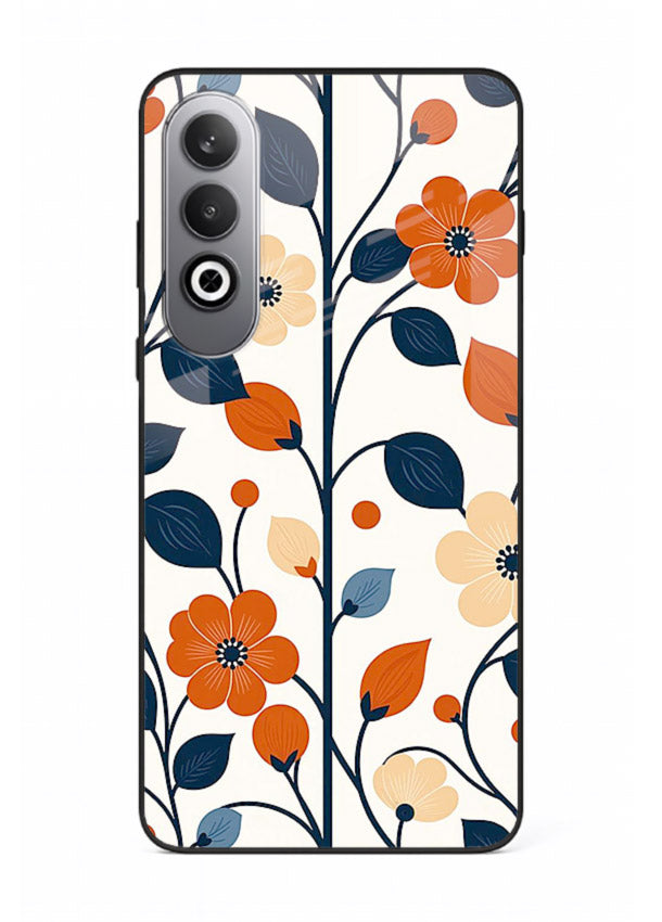 Blue Orange Floral vibrant floral pattern OnePlus Nord CE4 glass back cover