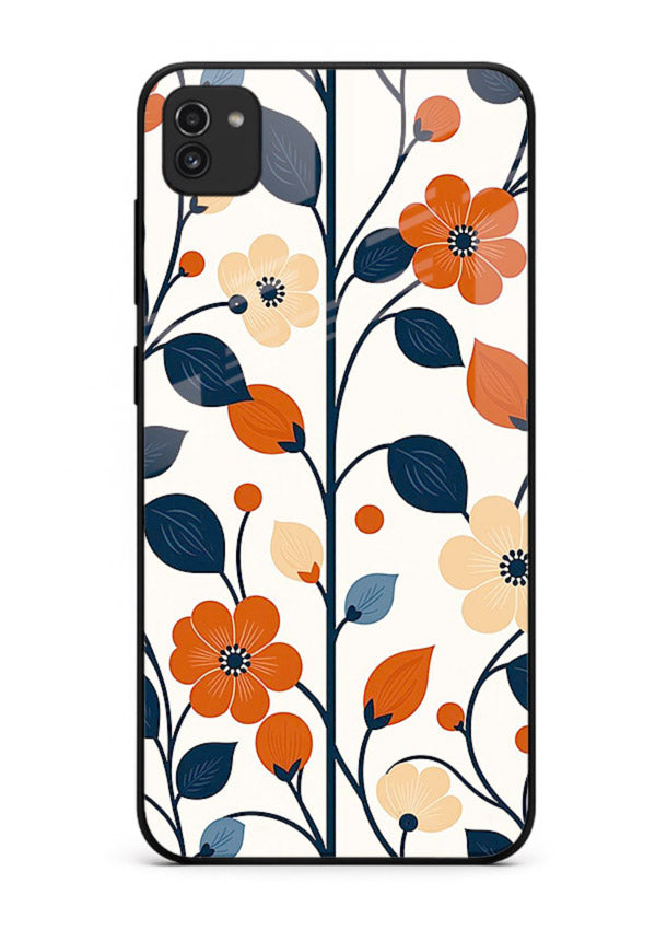 Blue Orange Floral vibrant floral pattern Samsung A03 glass back cover