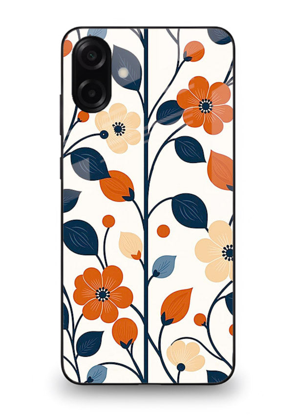 Blue Orange Floral vibrant floral pattern Samsung A06 5G glass back cover