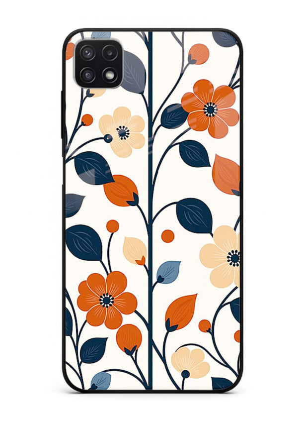 Blue Orange Floral vibrant floral pattern Samsung A22 5G glass back cover
