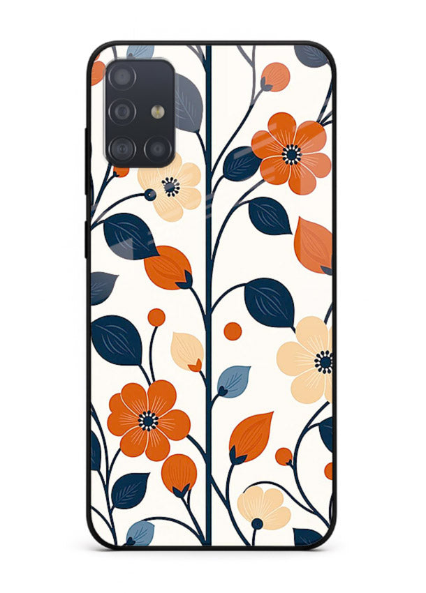 Blue Orange Floral vibrant floral pattern Samsung A51 glass back cover