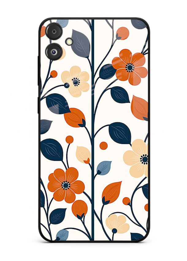 Blue Orange Floral vibrant floral pattern Samsung F14 5G glass back cover