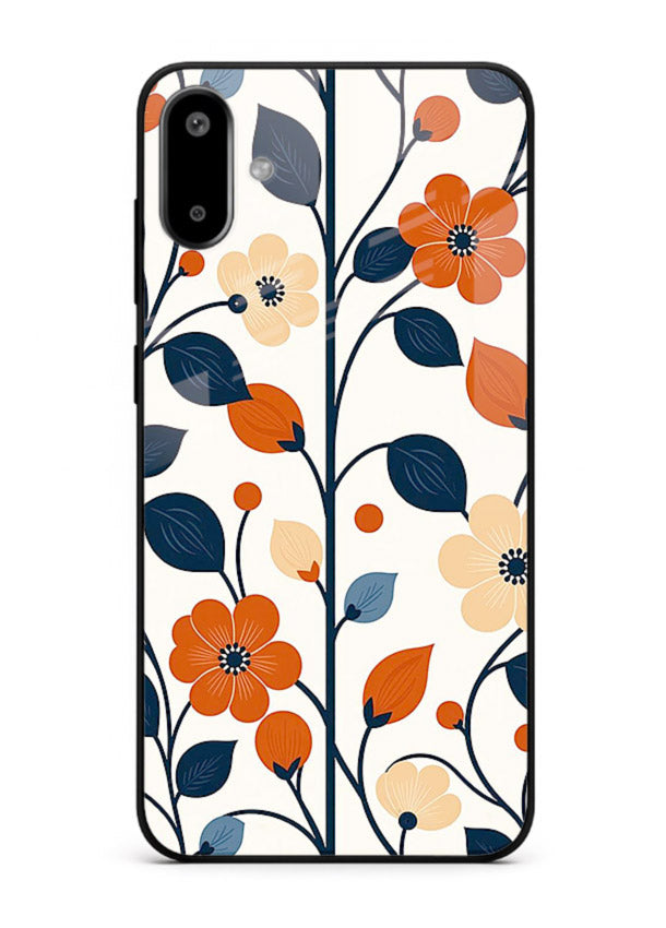 Blue Orange Floral vibrant floral pattern Samsung F06 5G glass back cover