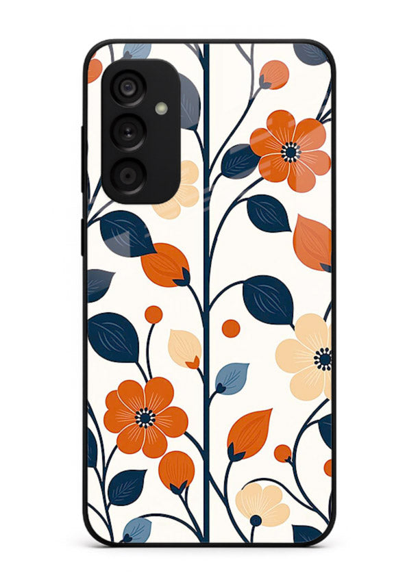 Blue Orange Floral vibrant floral pattern Samsung M14 5G glass back cover