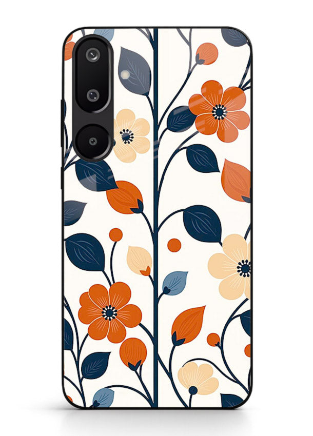 Blue Orange Floral vibrant floral pattern Samsung M16 5G glass back cover