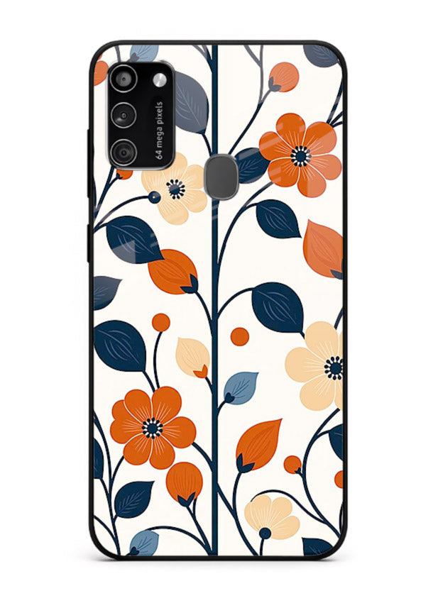 Blue Orange Floral vibrant floral pattern Samsung M30s glass back cover