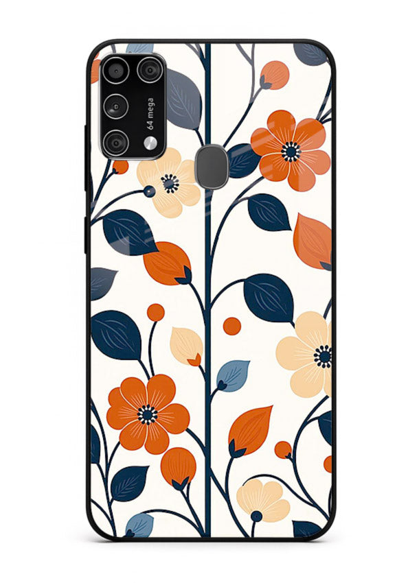 Blue Orange Floral vibrant floral pattern Samsung M31 Prime glass back cover