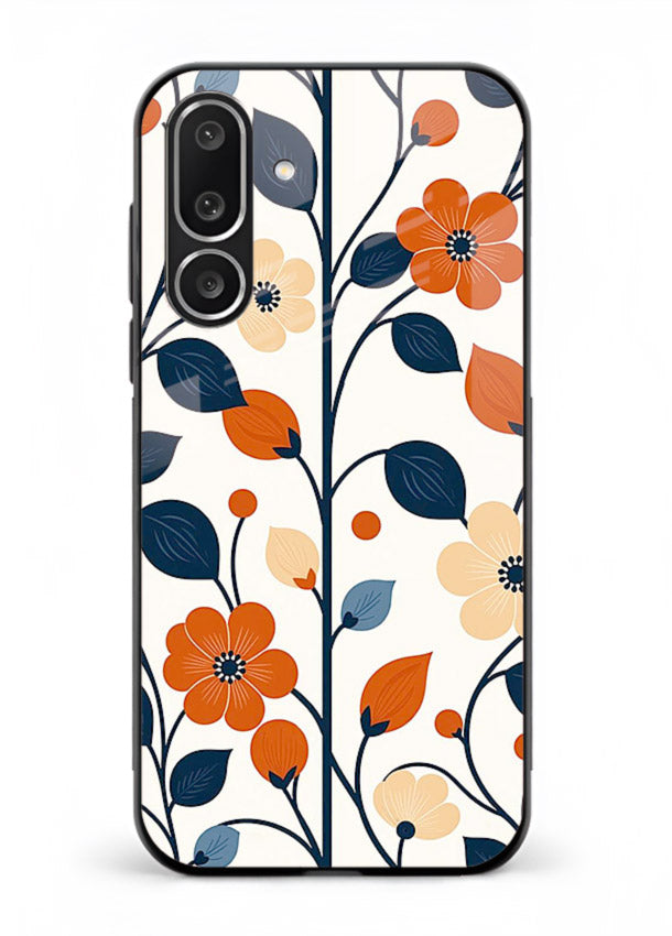Blue Orange Floral vibrant floral pattern Samsung M36 5G glass back cover