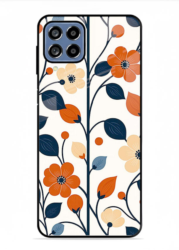 Blue Orange Floral vibrant floral pattern Samsung M53 5G glass back cover