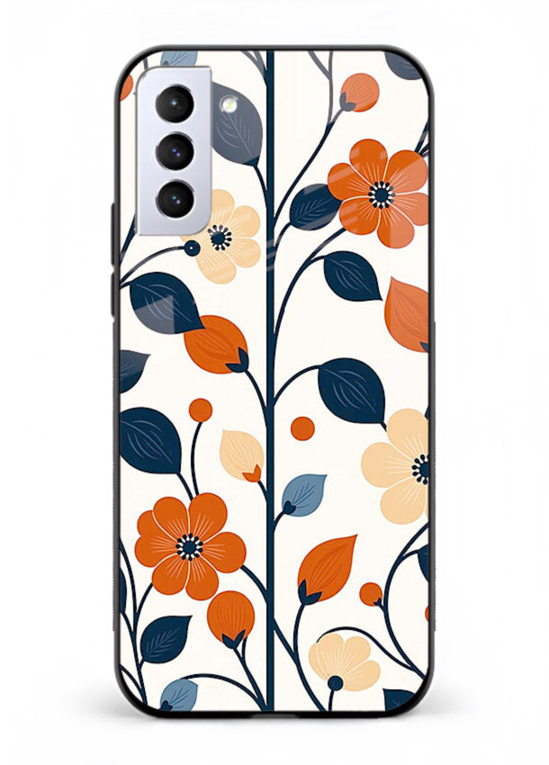 Blue Orange Floral vibrant floral pattern Samsung S21 Plus glass back cover