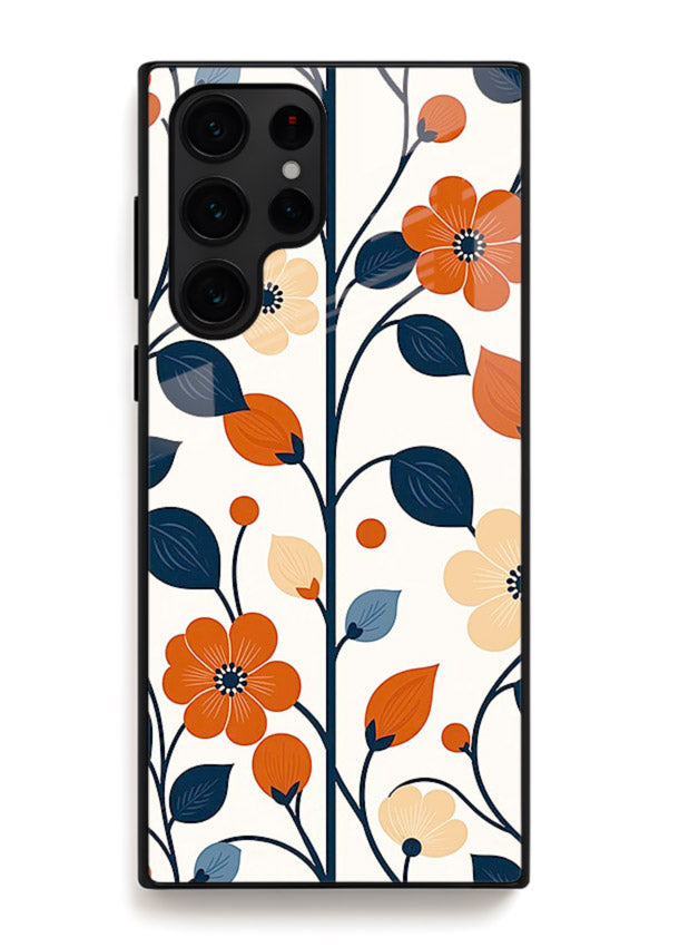 Blue Orange Floral vibrant floral pattern Samsung S23 Ultra glass back cover
