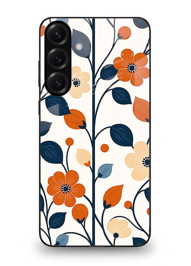 Blue Orange Floral vibrant floral pattern Samsung M54 5G glass back cover