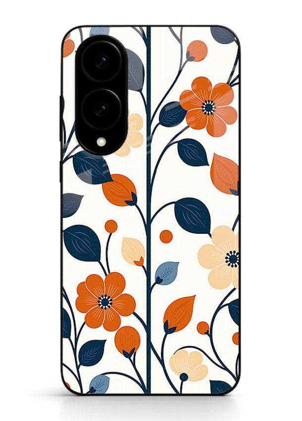 Blue Orange Floral vibrant floral pattern Samsung S25 Edge glass back cover