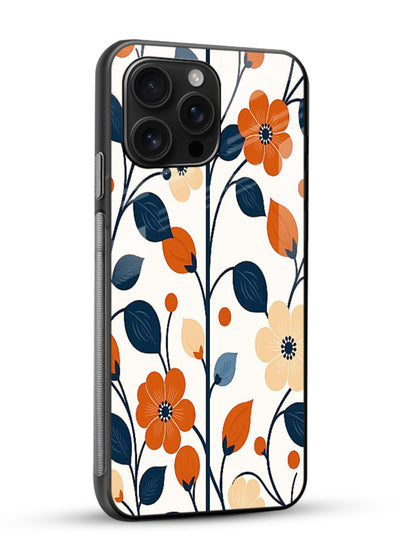 Blue Orange Floral vibrant floral pattern glossy vibrant premium glass back cover - Angle Side