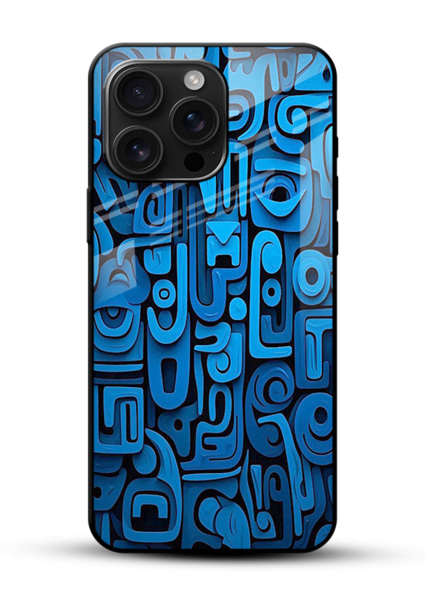 Blue Tribal Pattern tribal geometric pattern glossy vibrant premium glass back cover - Angle Front