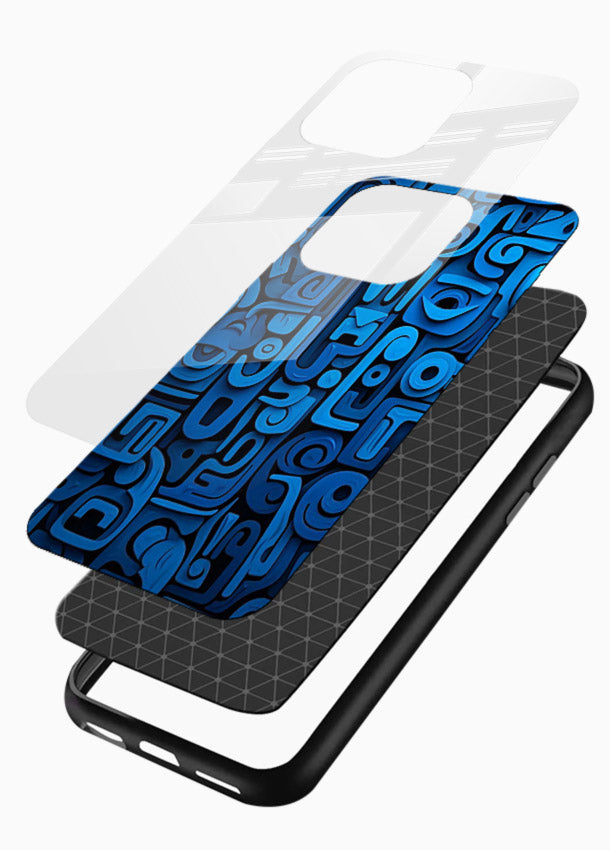 Blue Tribal Pattern tribal geometric pattern glossy vibrant premium glass back cover - Angle Layers