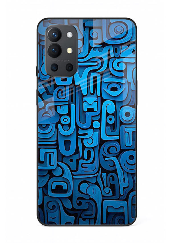 Blue Tribal Pattern tribal geometric pattern OnePlus 9R glass back cover