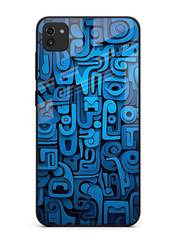 Blue Tribal Pattern tribal geometric pattern Samsung A03 glass back cover