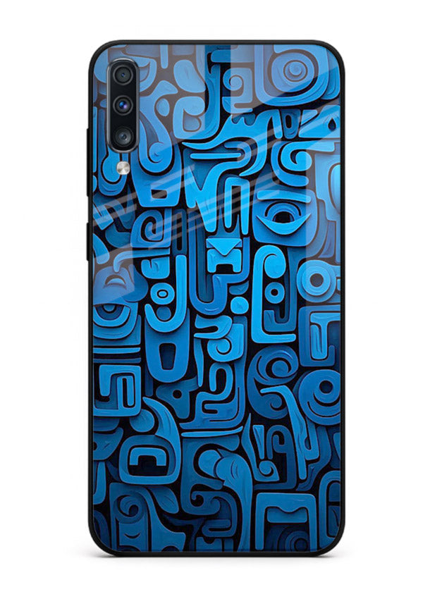 Blue Tribal Pattern tribal geometric pattern Samsung A70 glass back cover