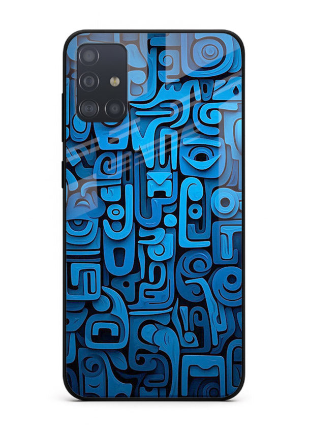 Blue Tribal Pattern tribal geometric pattern Samsung A71 glass back cover