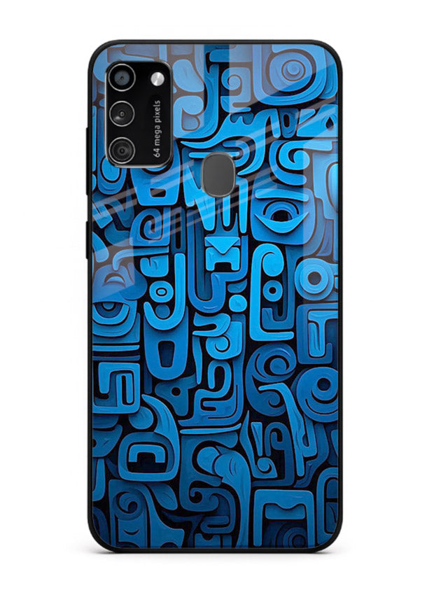Blue Tribal Pattern tribal geometric pattern Samsung M30s glass back cover