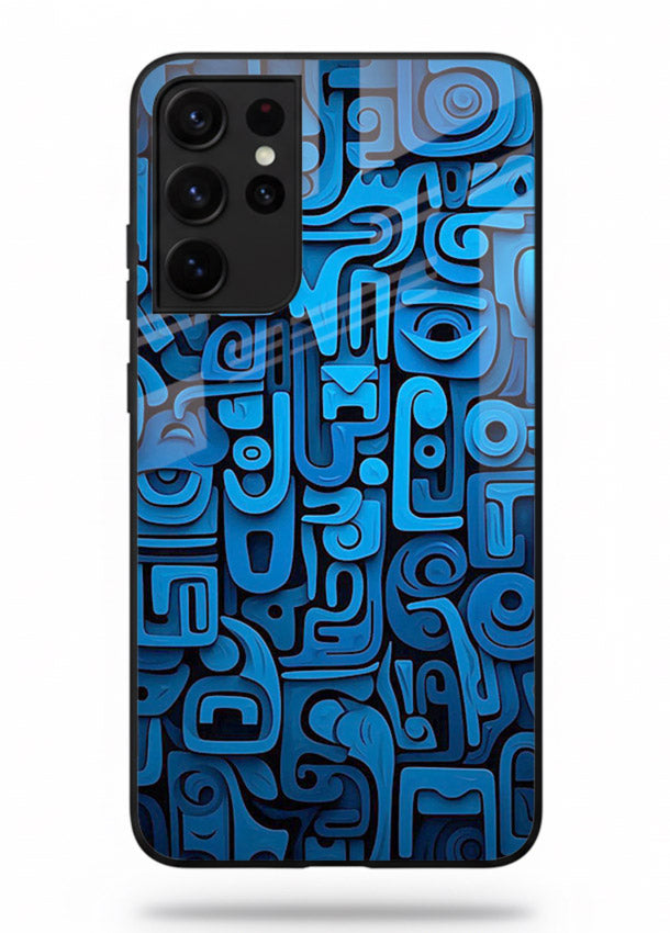 Blue Tribal Pattern tribal geometric pattern Samsung S21 Ultra glass back cover