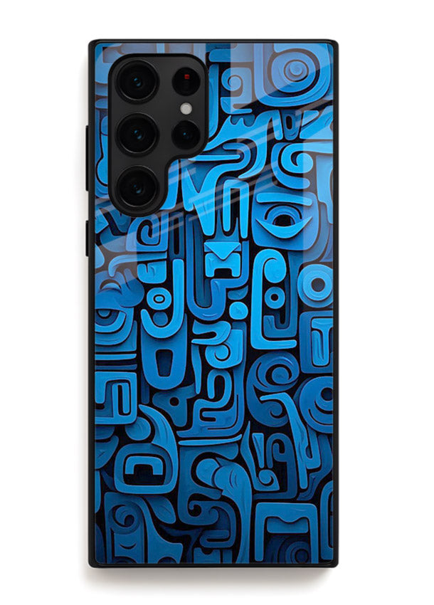 Blue Tribal Pattern tribal geometric pattern Samsung S22 Ultra glass back cover