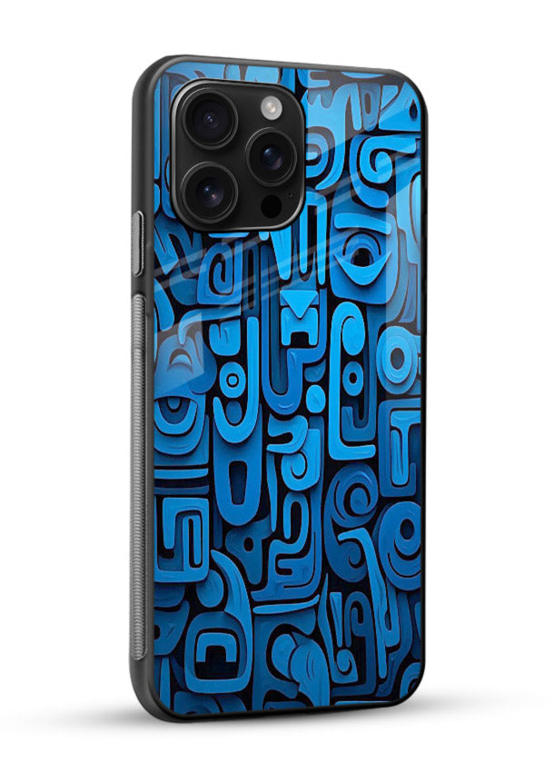 Blue Tribal Pattern tribal geometric pattern glossy vibrant premium glass back cover - Angle Side