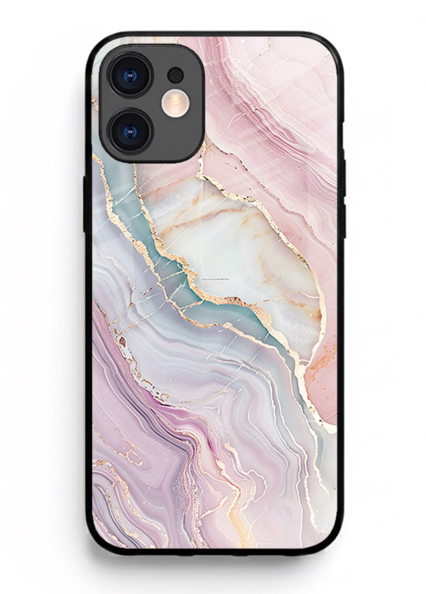 BlueGold Marble Veins iphone 12 glass back cover with rich blue and gold marble veining