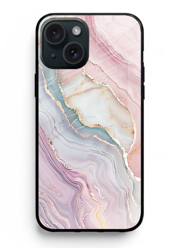 BlueGold Marble Veins iphone 13 glass back cover with rich blue and gold marble veining