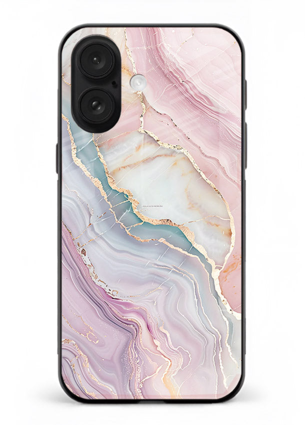 BlueGold Marble Veins iphone 16 glass back cover with rich blue and gold marble veining