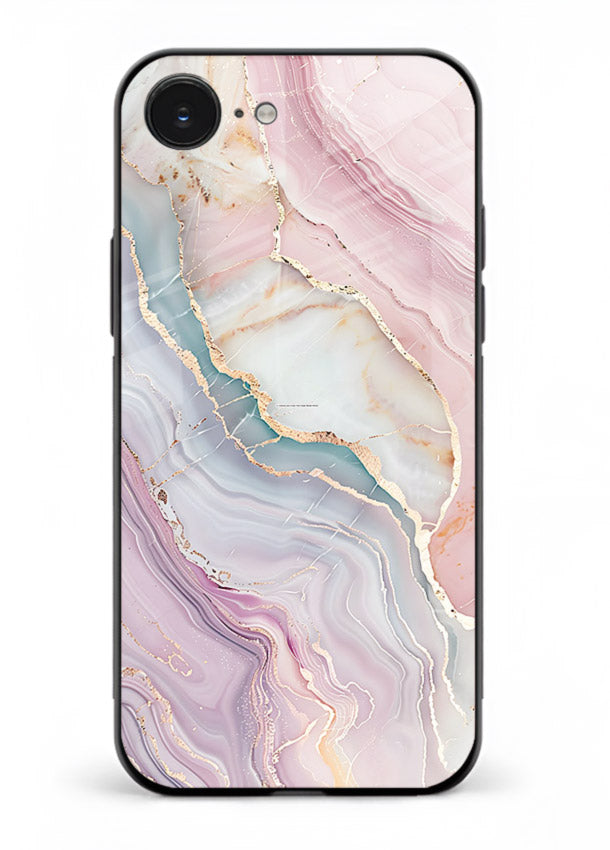 BlueGold Marble Veins iphone 16e glass back cover with rich blue and gold marble veining
