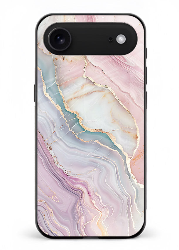 BlueGold Marble Veins iphone 17 air glass back cover with rich blue and gold marble veining