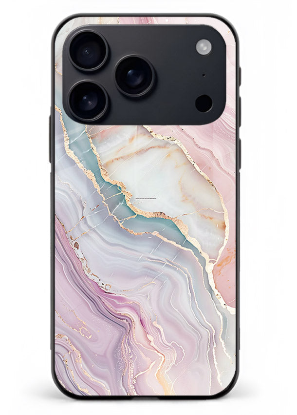 BlueGold Marble Veins iphone 17 pro max glass back cover with rich blue and gold marble veining