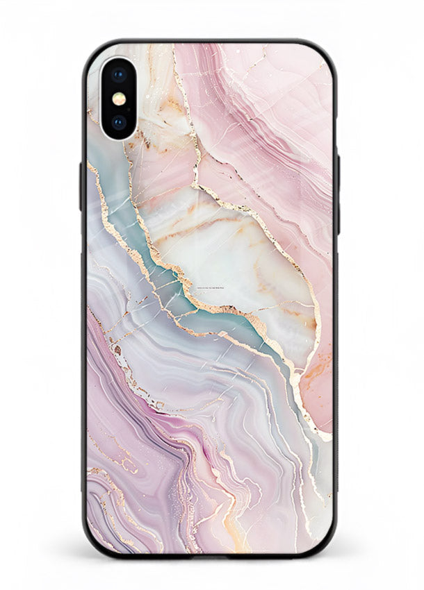 BlueGold Marble Veins iphone xs max glass back cover with rich blue and gold marble veining
