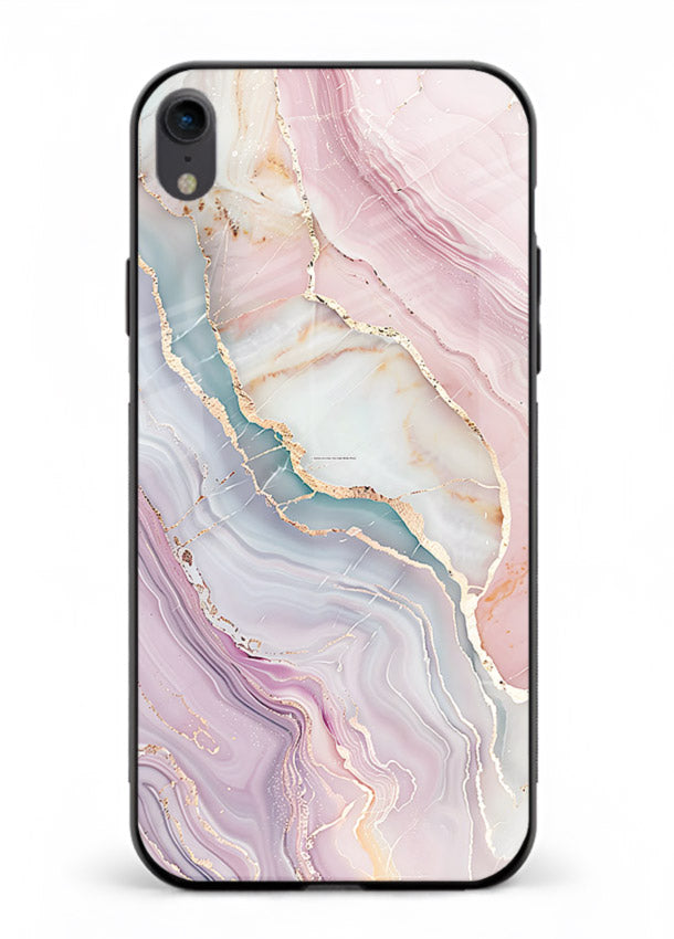 BlueGold Marble Veins iphone xr glass back cover with rich blue and gold marble veining