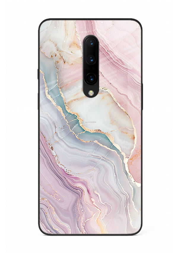 BlueGold Marble Veins OnePlus 7 Pro glass back cover with rich blue and gold marble veining