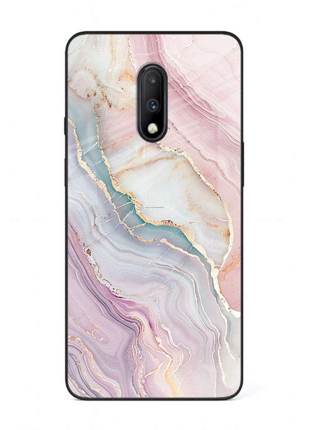 BlueGold Marble Veins OnePlus 7 glass back cover with rich blue and gold marble veining