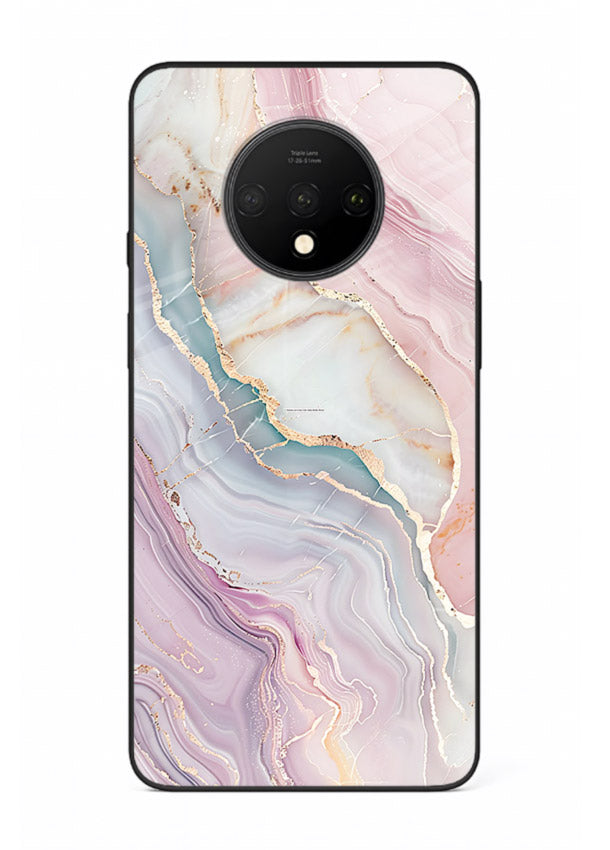 BlueGold Marble Veins OnePlus 7T glass back cover with rich blue and gold marble veining