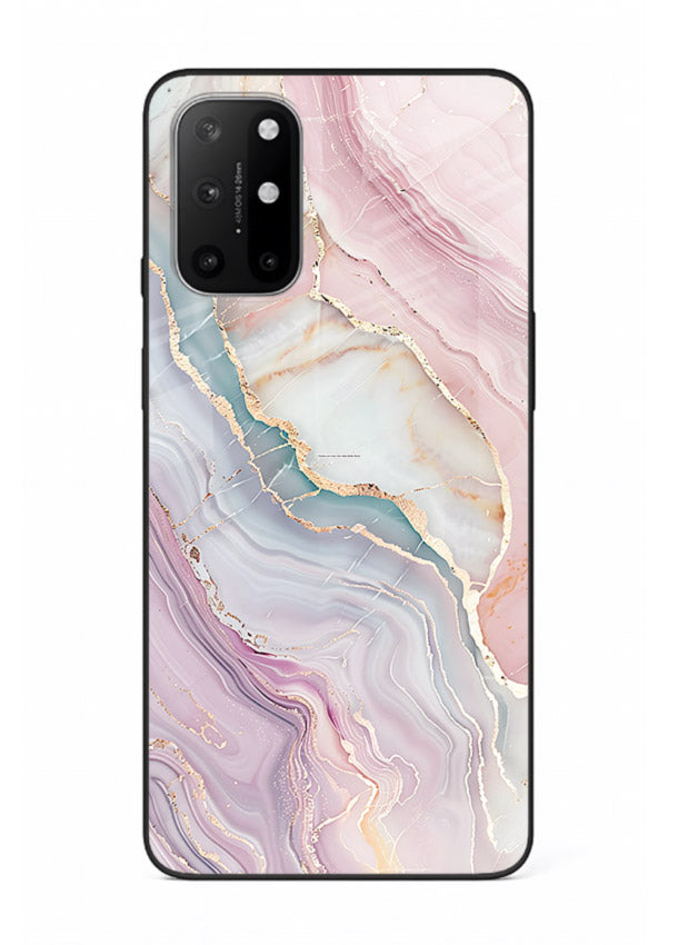 BlueGold Marble Veins OnePlus 8T glass back cover with rich blue and gold marble veining
