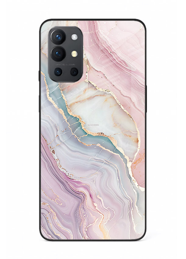 BlueGold Marble Veins OnePlus 9R glass back cover with rich blue and gold marble veining