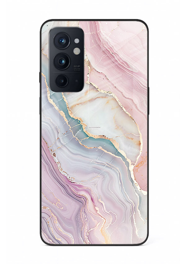 BlueGold Marble Veins OnePlus 9RT glass back cover with rich blue and gold marble veining