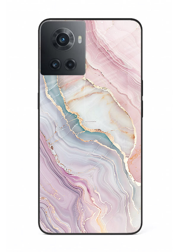 BlueGold Marble Veins OnePlus 10R glass back cover with rich blue and gold marble veining