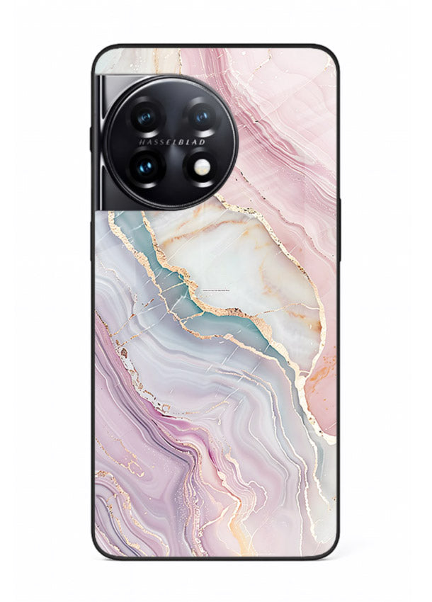 BlueGold Marble Veins OnePlus 11 glass back cover with rich blue and gold marble veining